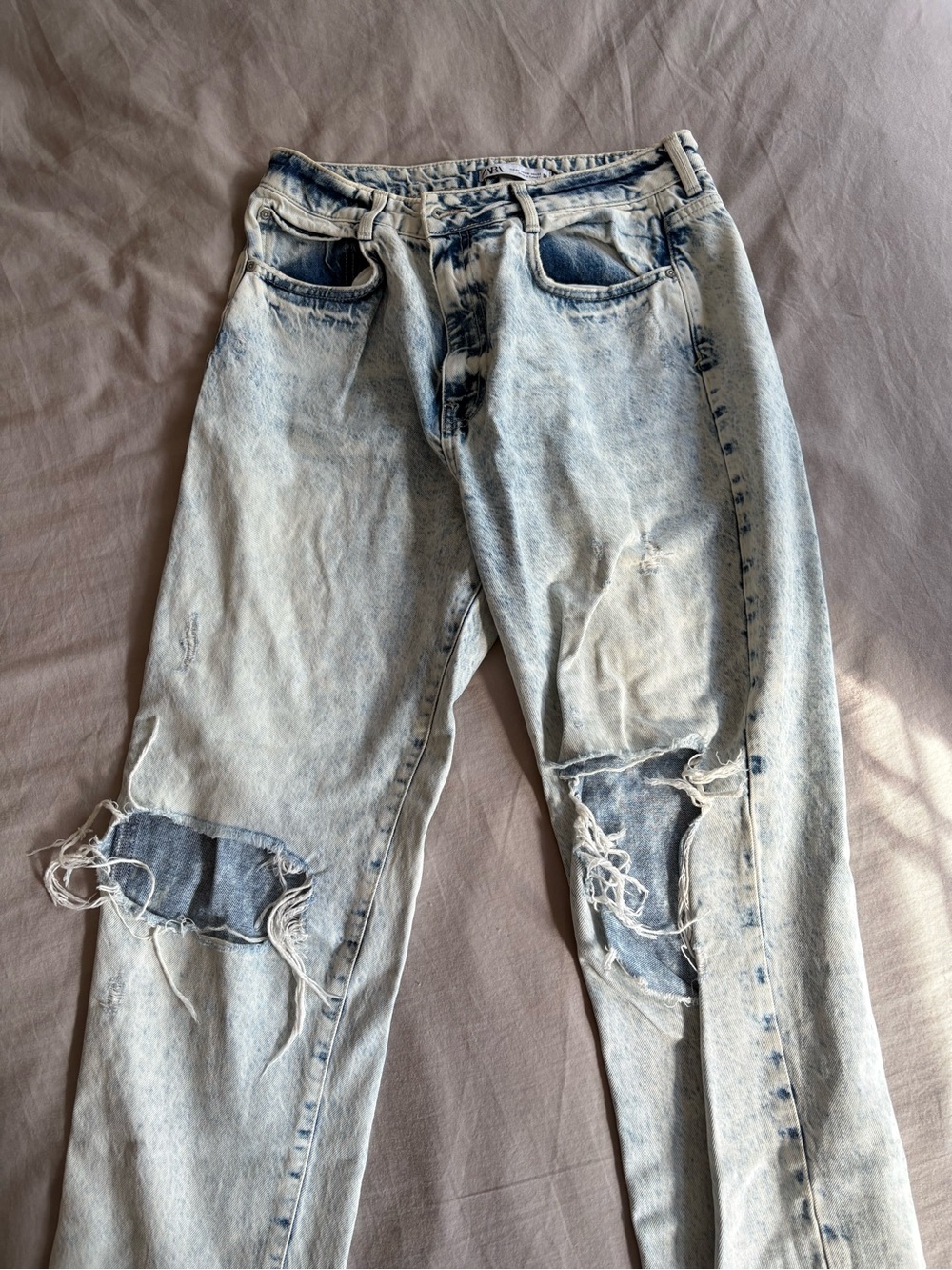 Zara Light Wash High Rise Distressed Jeans